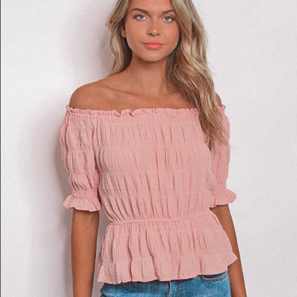 Off The Shoulders Smock Top- Blush Pink